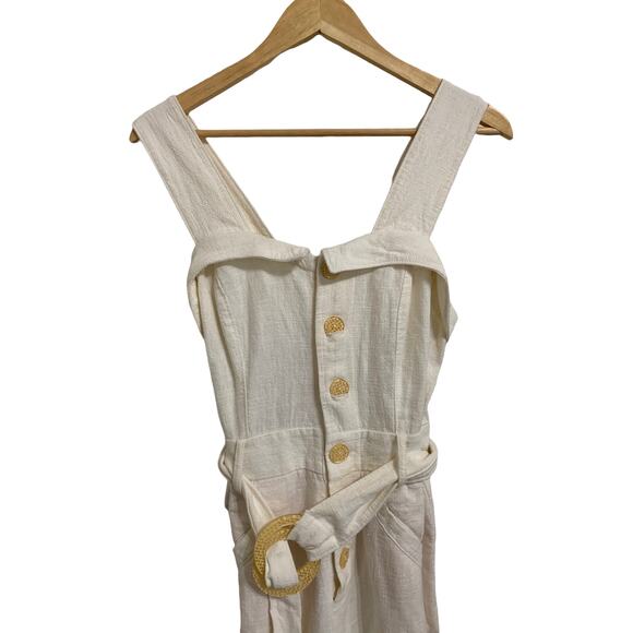 Anthropologie cream cape code belted linen‎ blend jumpsuit size 4 - Picture 4 of 5